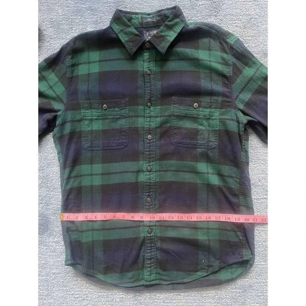 J Crew Shirt Men L Blue Green Slim Blackwatch Plaid Tartan Outdoors Country‎